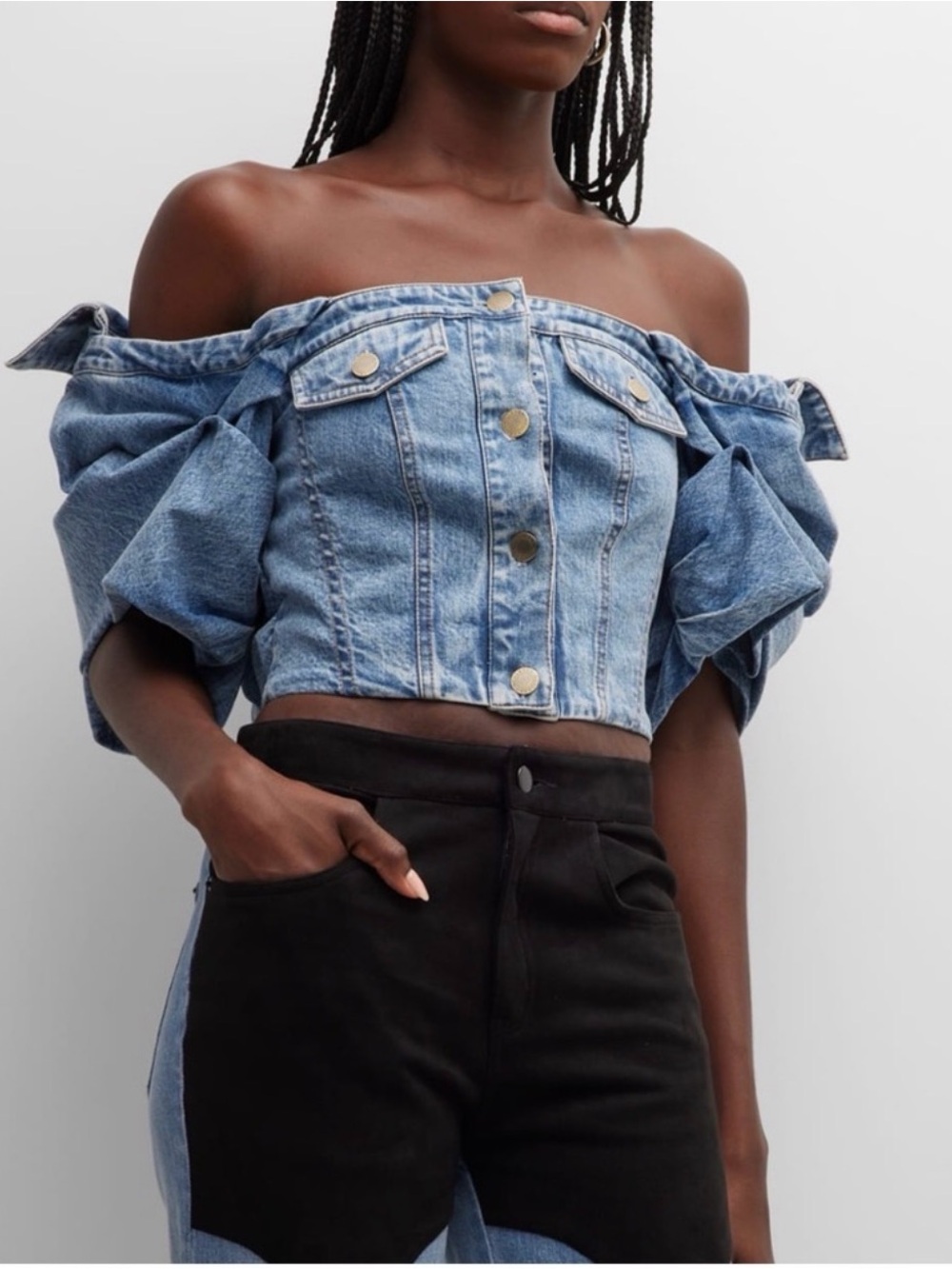 Hellessy Virginie Denim Puff-Sleeve Bustier Top
